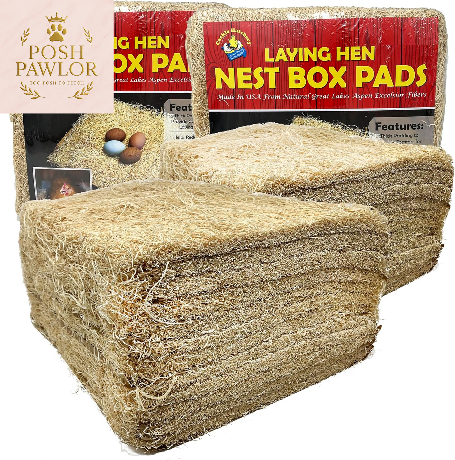 Laying Hen Nest Box Pads Made in USA from Sustainable Aspen Exceslior - 13X13 Nesting Box Liners (24 Pack)