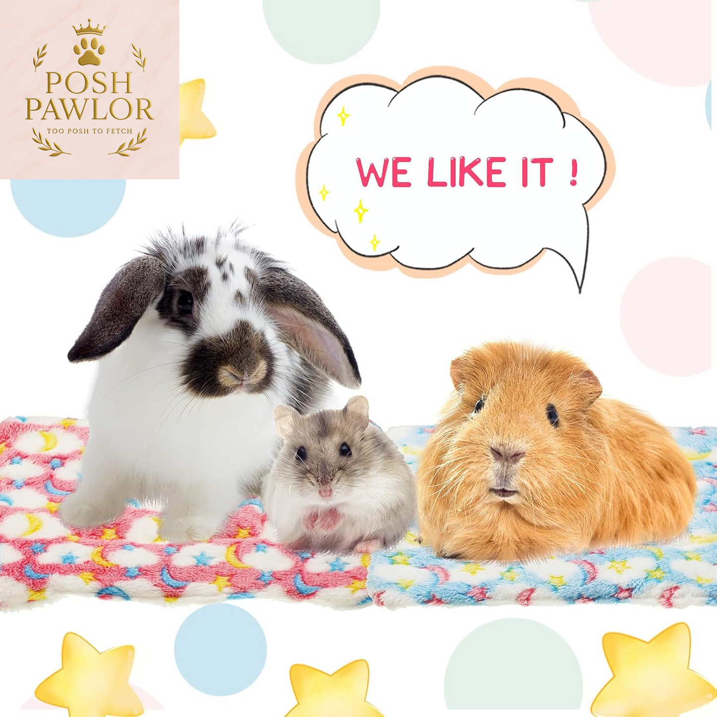 3 Pcs Bunny Guinea Pig Beds Soft Bunny Mats Warm Guinea Pig Mat Small Animal Winter Bed Pads Fleece Sleeping Pads for Indoor Rabbit Hamster Squirrel Hedgehog Chinchilla Ferret(Moon)