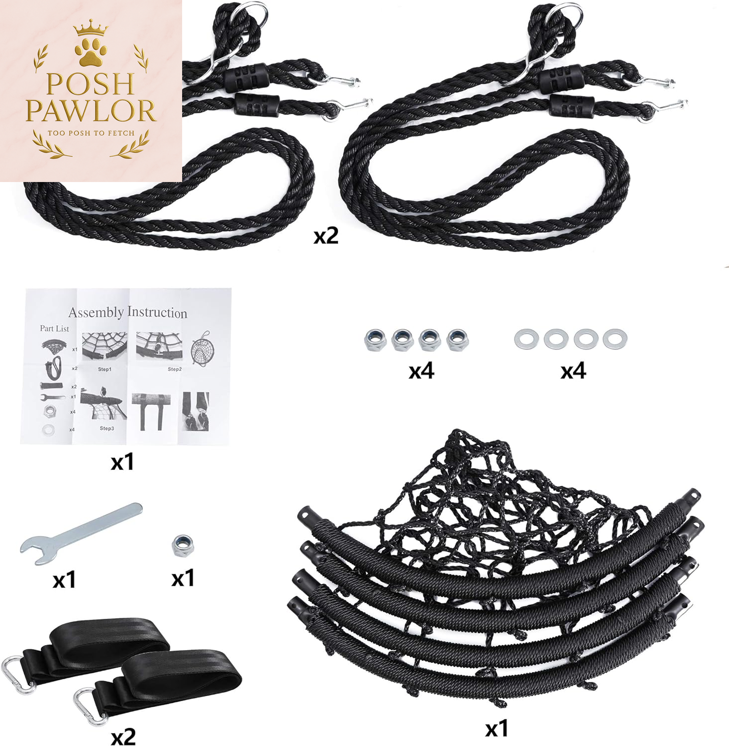 40'' Spider Web Tree Swing round Net Swing Platform Rope Swing Set for Kids Adult, 71" Detachable Nylon Rope with Swivel for Outdoor Backyard, Max 660 Lbs Extra Safe Steel Frame, Black