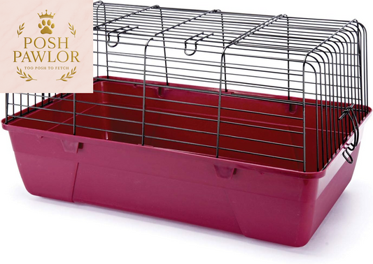 S.A.M. Small Animal Cage with Wire Body and Plastic Base – Perfect for Rabbits, Guinea Pigs, Mice, and Many More (Small, Burgundy)