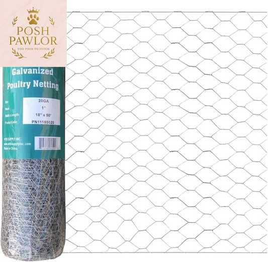 20GA Galvanized Hexagonal Poultry Netting Chicken Wire 18 Inches X 50 Feet X 1 Inch Mesh