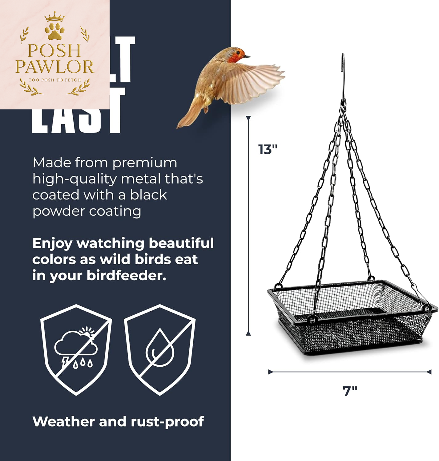 Metal Hanging Bird Feeder with Iron Mesh Seed Tray, Black Powder Coated Outdoor Platform Bird Feeders for outside Hanging, Birdfeeders for Outdoors Hanging Garden Patio Deck Yard