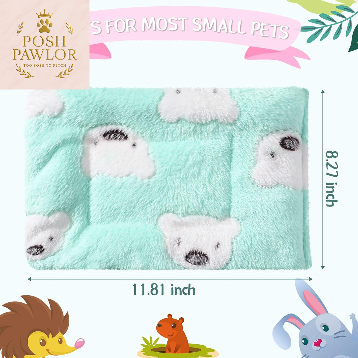 2 Pieces Guinea Pig Bed Rabbit Bed Small Animal Hamster Warm Mats Winter Warm for Bunny Hamster Squirrel Hedgehog Chinchilla Small Animal Accessories(Green, Blue,Bear Pattern)