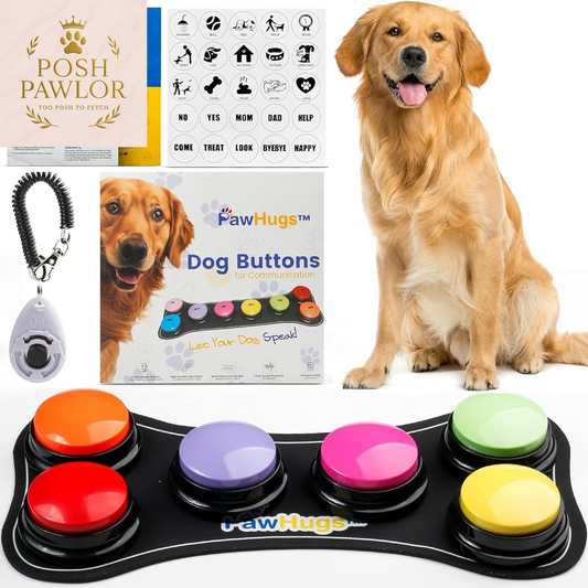 Dog Buttons for Communication with Mat & Clicker – 30S Recordable Dog Buttons Talk, Talking Buttons for Dogs, Gift for Dog Owners with Training Guide, Custom Stickers, and Clear Sound (6-Pack)