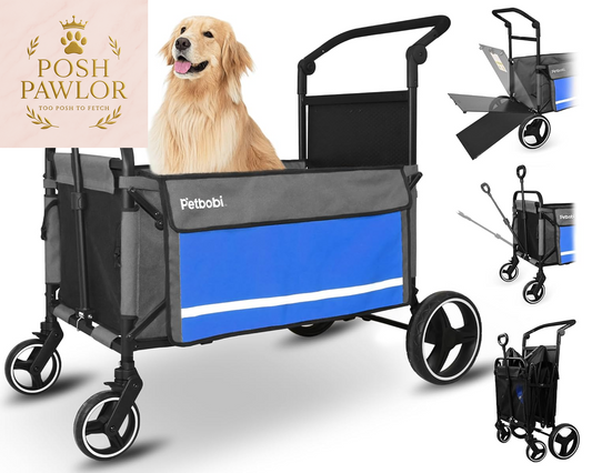 Pet Stroller for Large Dogs - Pullable All Terrain Wagon Cart, Folding Dog Stroller, One-Foot Brake Wagons with Ramp, Easy for Medium Senior Pets to Get in and Out, Ideal for Walking, Blue